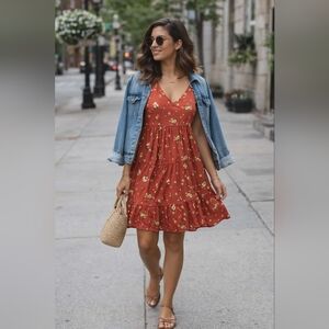 Woman's Summer / Spring Floral Red Dress Coquette